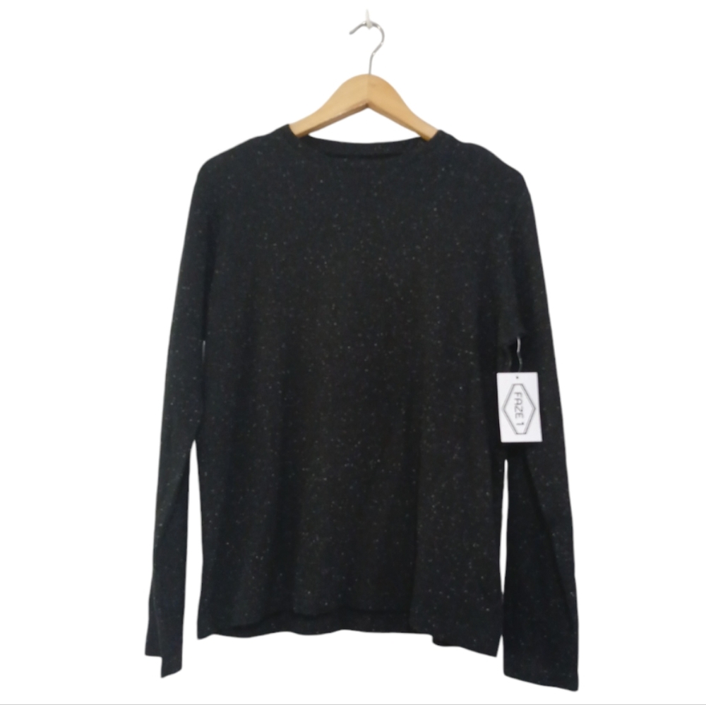 Faze 1 Black with White Specs Long Sleeve Crew Neck Waffle Knit Henley T-shirt